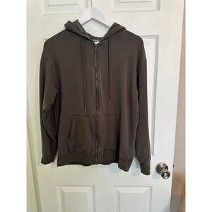 Eddie Bauer Mens M Olive Green Full Zip Hooded Sweatshirt